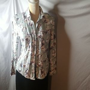 Wolczanka Seafoam Floral Long Sleeve Blouse Sz. 38/US4 Euc, Button front